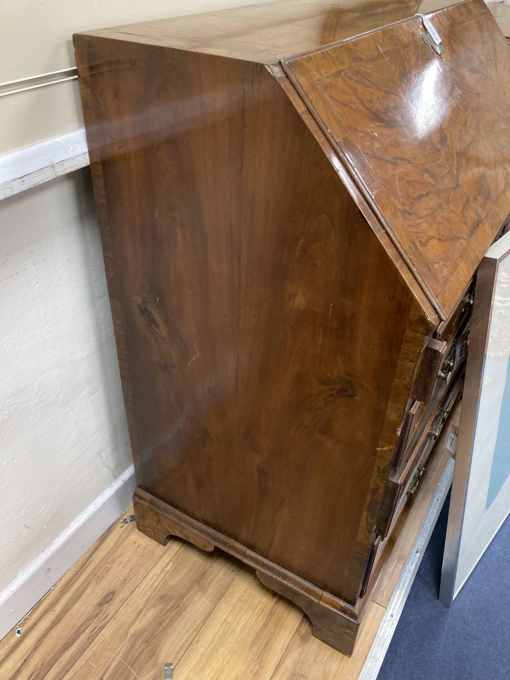 An 18th century walnut bureau, width 91cm depth 50cm height 99cm